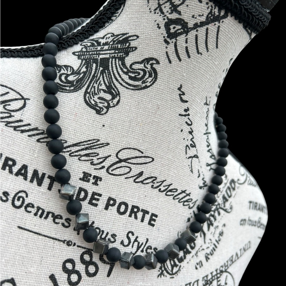 Sterling Silver & Frosted Black Onyx Necklace